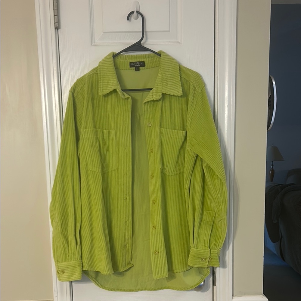 Green Corduroy Women’s Shirt large button up
